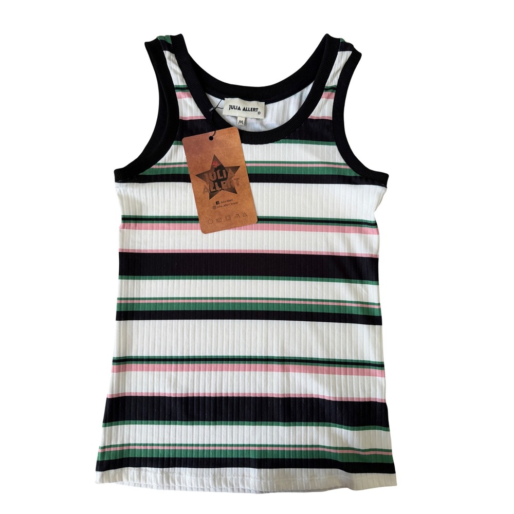 Julia Allert Womens Striped Ribbed Tank Top Black Green Pink White Size M NWT
